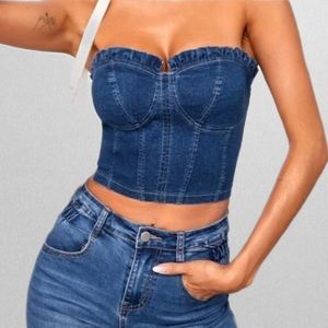 Denim Tube Top with Zip Back